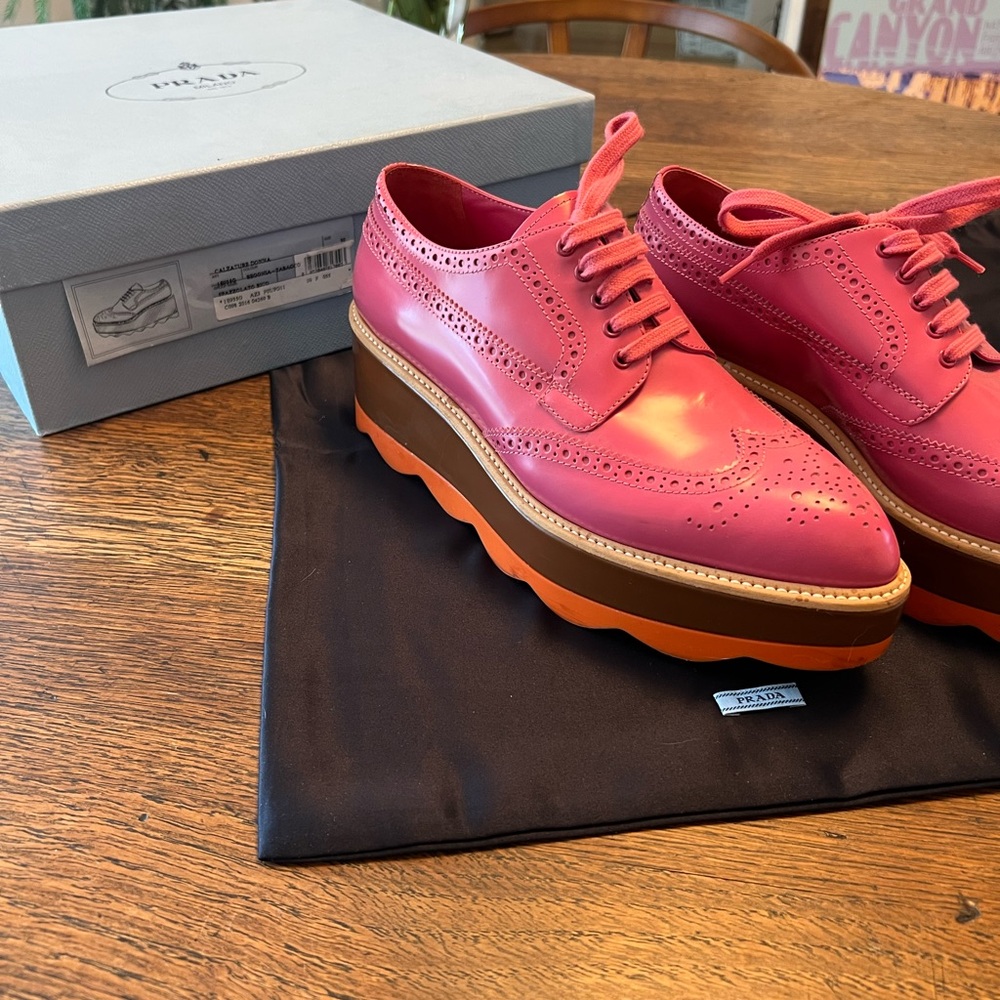 Prada Spazzolato Platform Wingtip Loafers